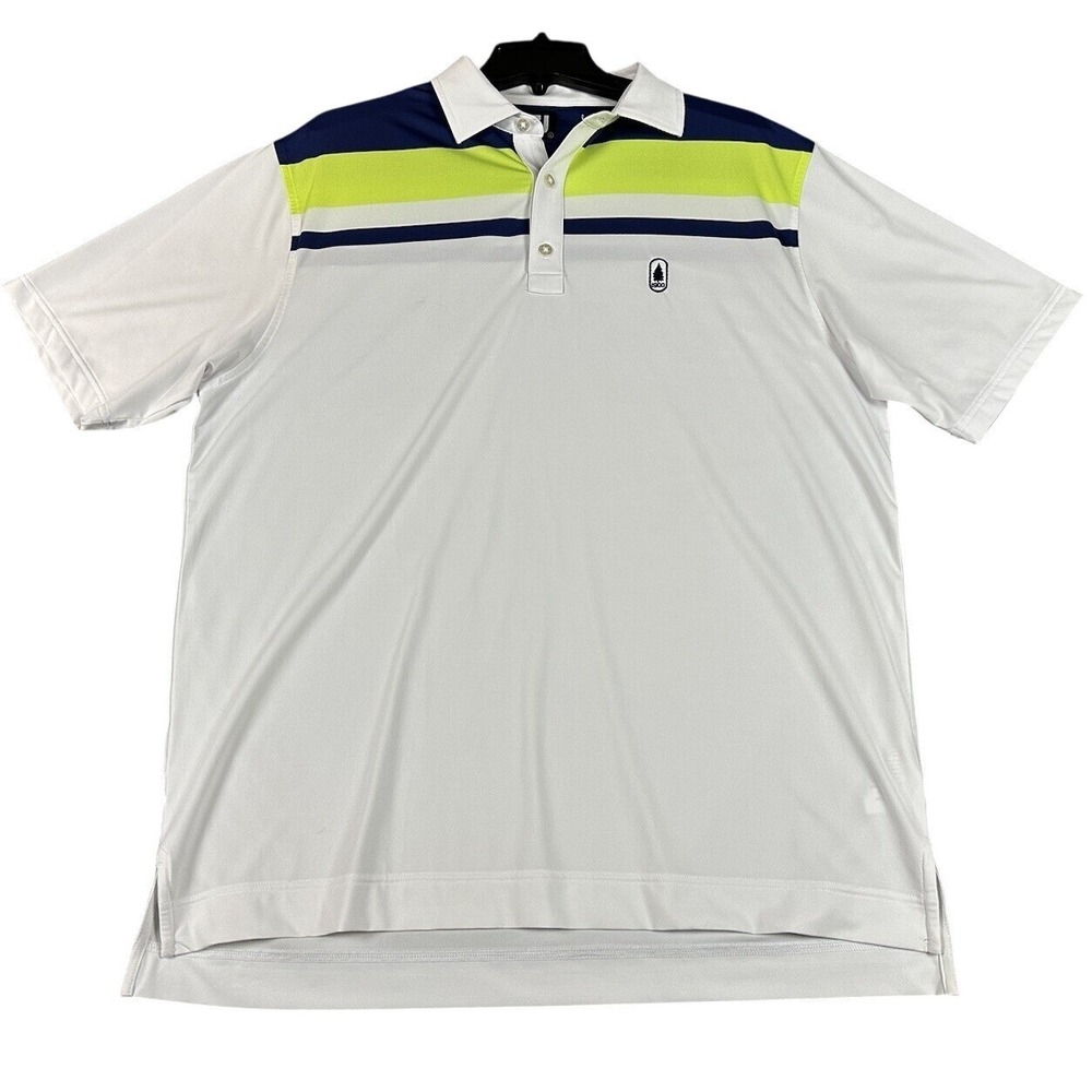 Footjoy Golf Polo Shirt Men's Large Blue White Green Striped Short Sleeve Logo
